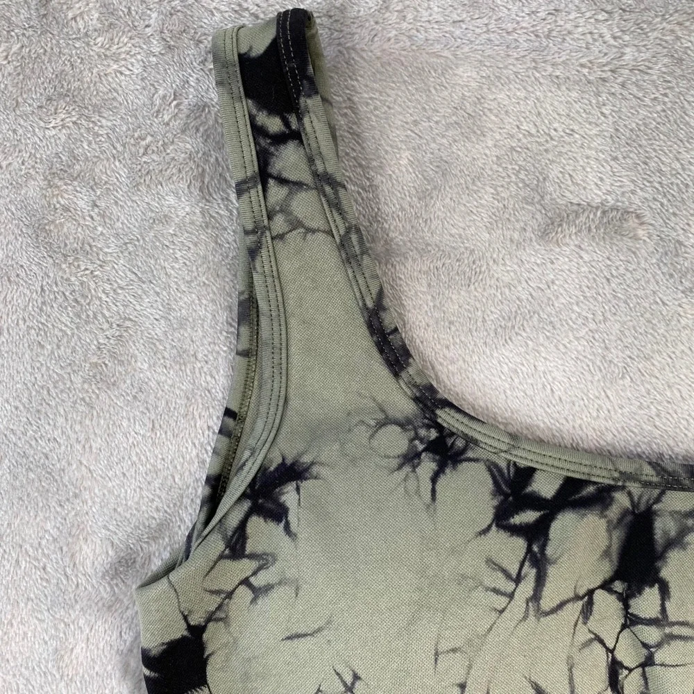 Unbranded Sports Bra Womens M Green Tie Dye One Shoulder Ribbed Active - Picture 8 of 9